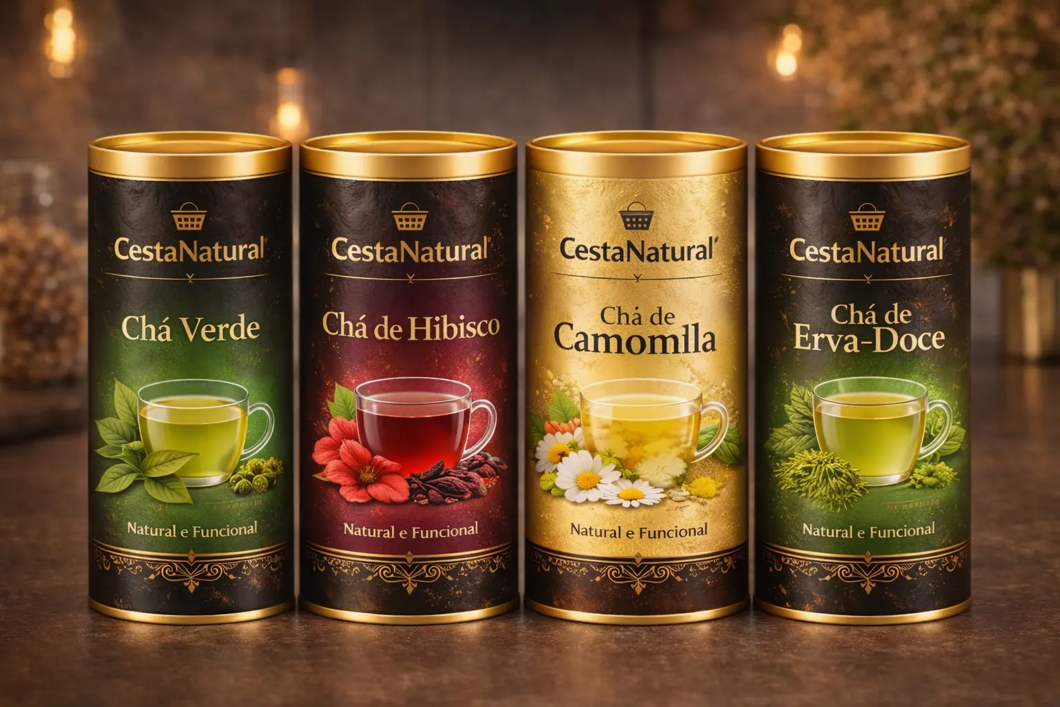 Linha de Chás CestaNatural em latas com acabamento sofisticado
