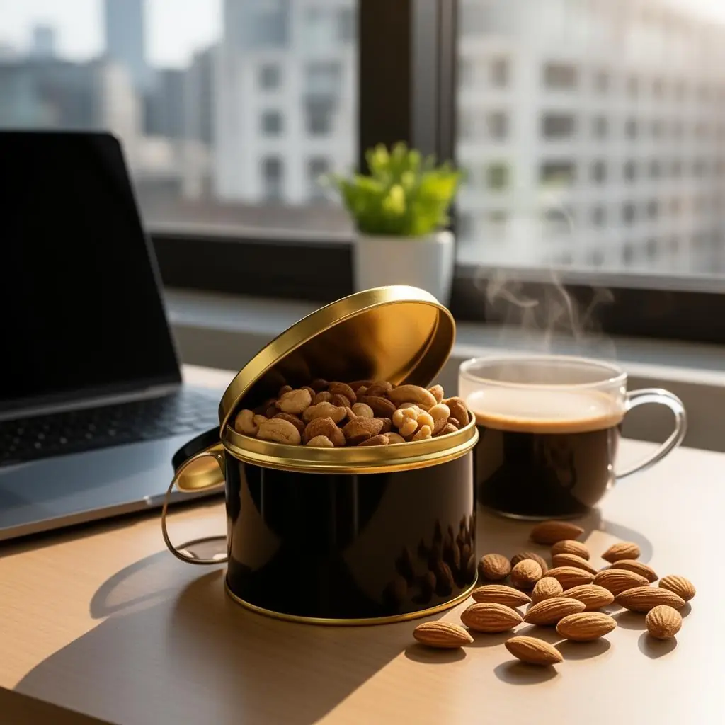 Produtos naturais integrados à rotina urbana — snack saudável no escritório